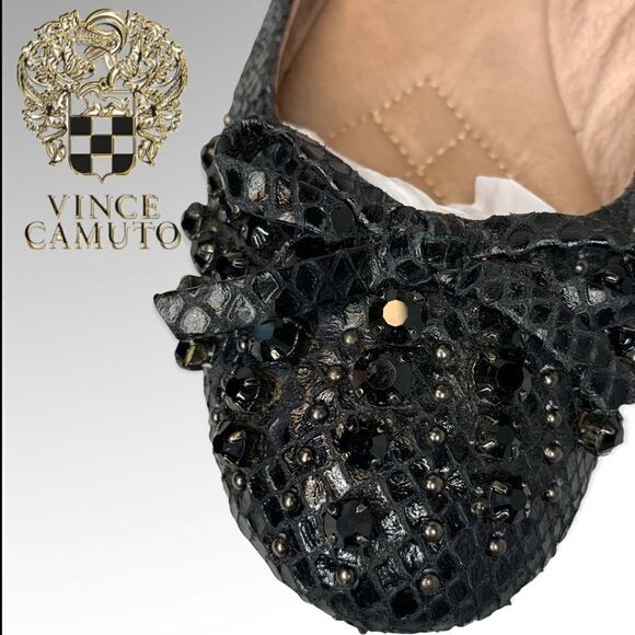 Vince Camuto Rhinestone Snakeskin Flats With Dust-bag - Picture 3 of 10